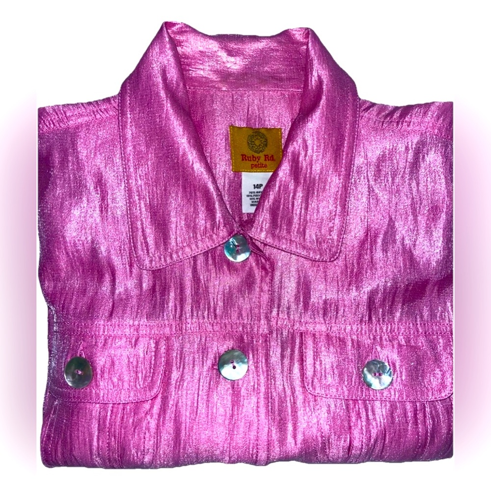 Ruby Rd. Petite Women's Shiny Pink Jacket Size 14P - Picture 9 of 12